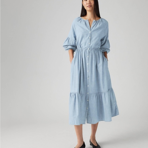 New $70 Levi's Jolene Blue Relaxed Button Down Dress, M - Picture 5 of 11